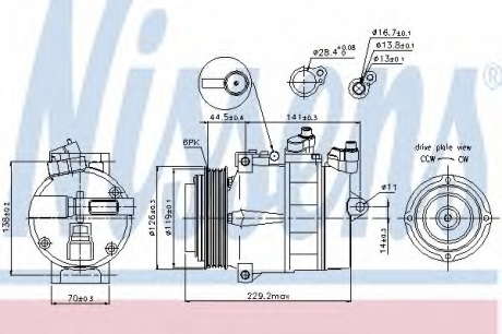 компрессор кондиционера MERCEDES SPRINTER  95-06 (Nissens) Nissens - 89022