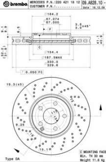 Тормозной диск вентилируемый BM 09. A828. 11 = 09. A828. 10 - 09.A828.11 (BREMBO)