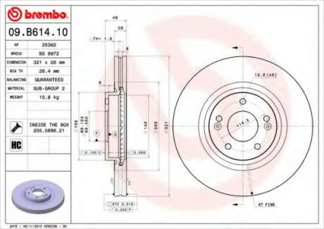 Тормозной диск вентилируемый BM 09. B614. 10 - 09.B614.10 (BREMBO)