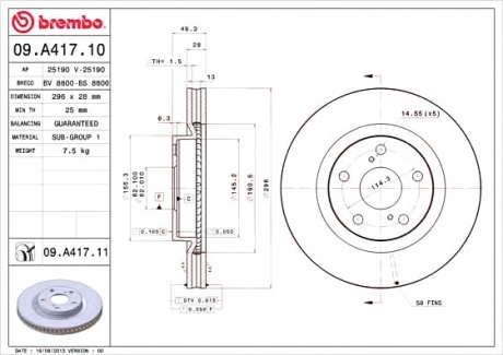 Тормозной диск вентилируемый BM 09. A417. 11 - 09.A417.11 (BREMBO)