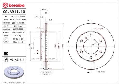 Тормозной диск вентилируемый BM 09. A911. 10 - 09.A911.10 (BREMBO)