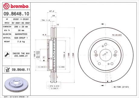 Тормозной диск вентилируемый BM 09. B648. 10 - 09.B648.10 (BREMBO)