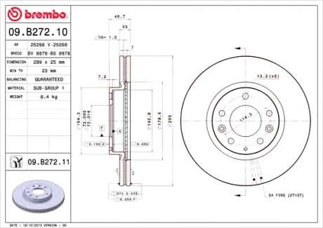 Тормозной диск вентилируемый BM 09. B272. 10 - 09.B272.10 (BREMBO)