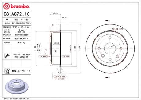 Тормозной диск BM 08. A872. 10 - 08.A872.10 (BREMBO)