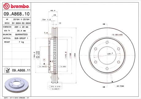 Тормозной диск BM 09. A868. 10 - 09.A868.10 (BREMBO)