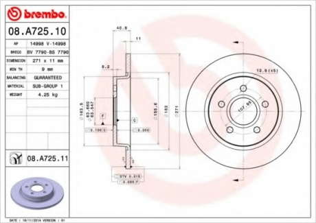 Тормозной диск BM 08. A725. 10 - 08.A725.10 (BREMBO)