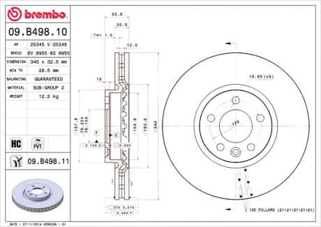 Тормозной диск Brembo Painted disk BREMBO - 09.B498.10