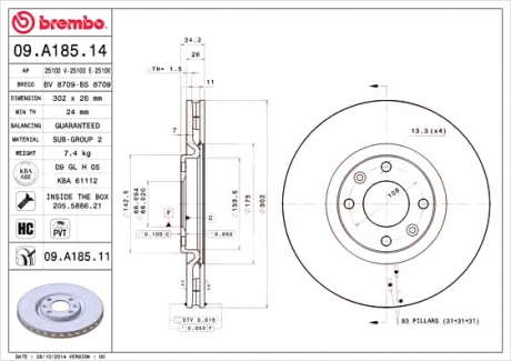 Тормозной диск Brembo BREMBO - 09.A185.14