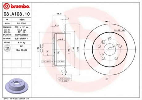 Тормозной диск Brembo BREMBO - 08.A108.10