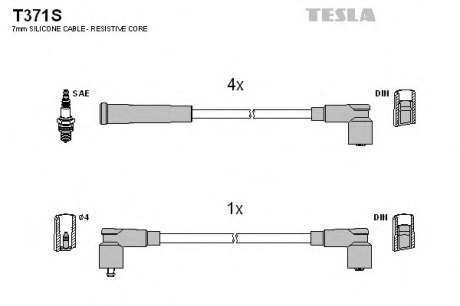 Кабель зажигания, к-кт TESLA Skoda 135 Favorit, Forman 1. 3i, 1. 3i monomotronic 01. 93 - 09. 94 TESLA - T371S (Tesla)