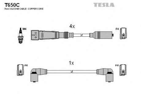 Кабель зажигания, к-кт TESLA Seat, VW 80-01 1, 6; 1, 8; 2, 0|присоединение 4 мм резьба TESLA - T650C (Tesla)