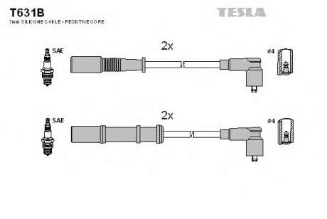Кабель зажигания, к-кт TESLA Fiat Dobol 1. 4 10. 05- , Lancia 05-1. 2; 1. 4 TESLA - T631B (Tesla)