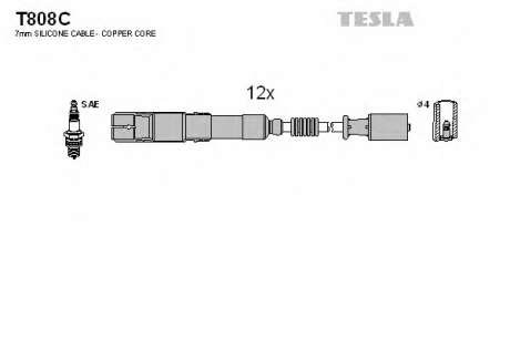 Кабель зажигания, к-кт TESLA Mersedes, Chrysler 96-2, 4; 2, 6; 3, 2; 3, 7 TESLA - T808C (Tesla)
