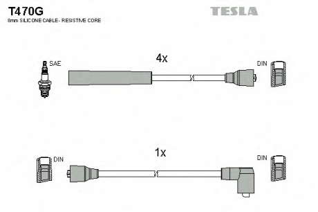 Кабель зажигания, к-кт TESLA Ford Sierra 82-93 1, 3; 1, 6; 1, 8; 2, 0 TESLA - T470G (Tesla)