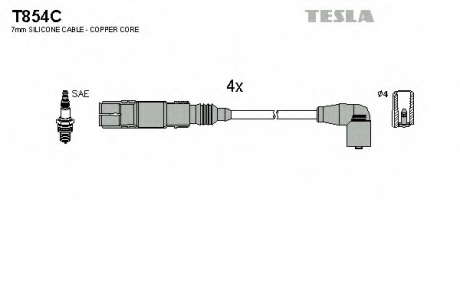 Кабель зажигания, к-кт TESLA VW, Audi, Seat, Skoda 99- 1, 6; 2, 0 TESLA - T854C (Tesla)
