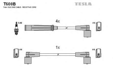 Кабель зажигания, к-кт TESLA Volvo 740, 940, 960 83-93 2, 0; 2, 3 TESLA - T608B (Tesla)