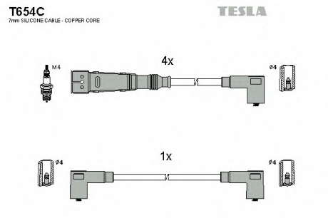 Кабель зажигания, к-кт TESLA Seat, VW 83-00 1, 3; 1, 4; 1, 5; 1, 6 TESLA - T654C (Tesla)