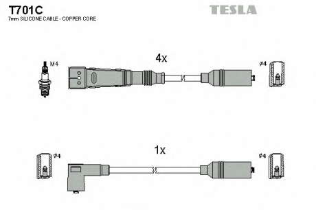 Кабель зажигания, к-кт TESLA Audi 80 78-98 1, 4; 1, 6; 1, 8; 2, 0 TESLA - T701C (Tesla)