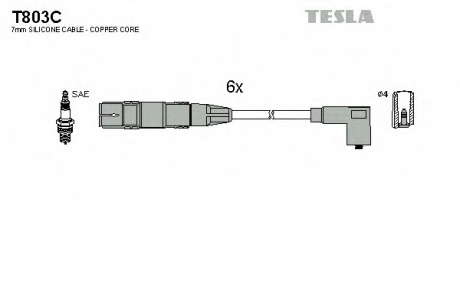 Кабель зажигания, к-кт TESLA Vw Transporter 95-00 2, 8 VR6 TESLA - T803C (Tesla)