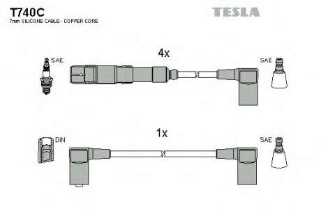 Кабель зажигания, к-кт TESLA Mersedes 80-97 1, 8; 2, 0; 2, 3 TESLA - T740C (Tesla)