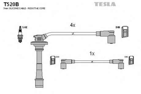 Кабель зажигания, к-кт TESLA Toyota Carina 87-92 1, 6 TESLA - T520B (Tesla)