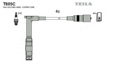Кабель зажигания, к-кт TESLA Mersedes 92-00 2, 0; 2, 2 TESLA - T805C (Tesla)