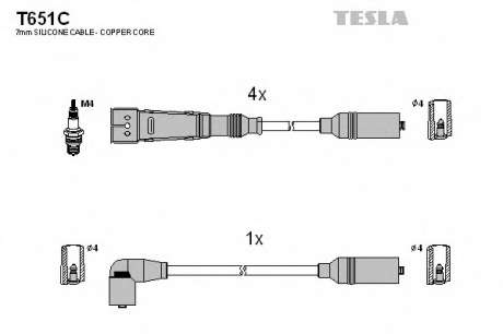 Кабель зажигания, к-кт TESLA Seat, VW 88-02 1, 8; 2, 0 TESLA - T651C (Tesla)