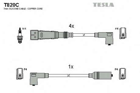Кабель зажигания, к-кт TESLA Seat, VW 91-99 1, 4; 1, 6 TESLA - T820C (Tesla)