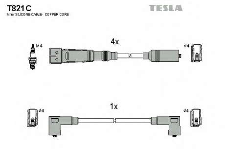 Кабель зажигания, к-кт TESLA Seat, VW 88-02 1, 4; 1, 7 TESLA - T821C (Tesla)