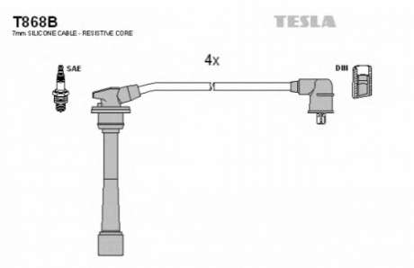 Кабель зажигания, к-кт TESLA HY, Kia 96- 1, 6; 2, 0 TESLA - T868B (Tesla)
