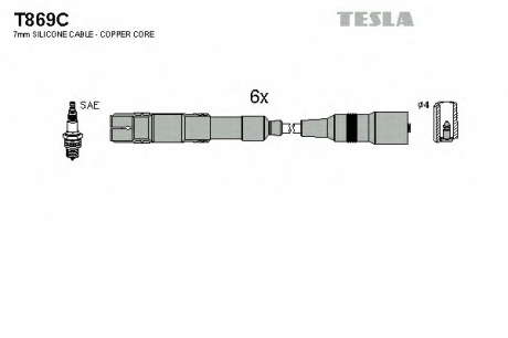 Кабель зажигания, к-кт TESLA Audi 92-00 2, 6; 2, 8 TESLA - T869C (Tesla)