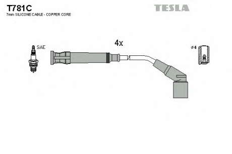 Кабель зажигания, к-кт TESLA BMW E36 93-00 1, 6 TESLA - T781C (Tesla)