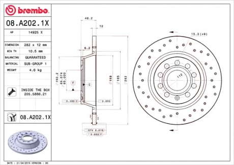 Тормозной диск XTRA BREMBO - 08.A202.1X