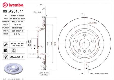 Тормозной диск BREMBO - 09.A961.11