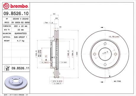 Тормозной диск BREMBO - 09.B526.10