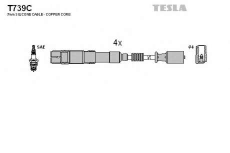 Кабель зажигания, к-кт TESLA Mercedes A200; A200Turbo(W169) 2. 0 09. 04 -B150, B160, B170, B180B200(W245) TESLA - T739C (Tesla)