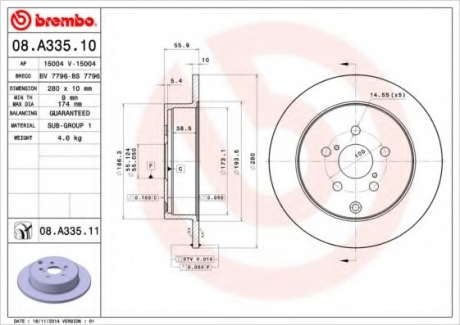 Тормозной диск Brembo BREMBO - 08.A335.10