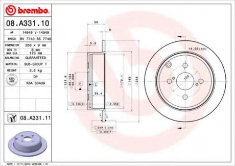 Тормозной диск BM 08. A331. 11 - 08.A331.11 (BREMBO)