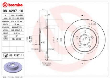Тормозной диск BM 08. A297. 11 - 08.A297.11 (BREMBO)