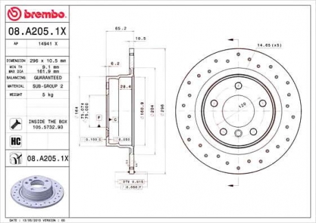 Тормозной диск BM 08. A205. 1X - 08.A205.1X (BREMBO)