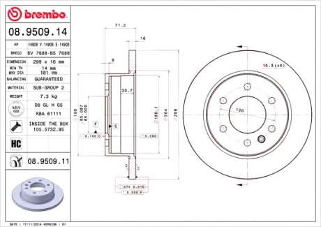 Тормозной диск BM 08. 9509. 11 - 08.9509.11 (BREMBO)