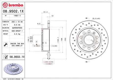 Тормозной диск BM 08. 9502. 1X - 08.9502.1X (BREMBO)