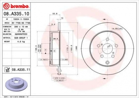Тормозной диск BM 08. A335. 11 - 08.A335.11 (BREMBO)