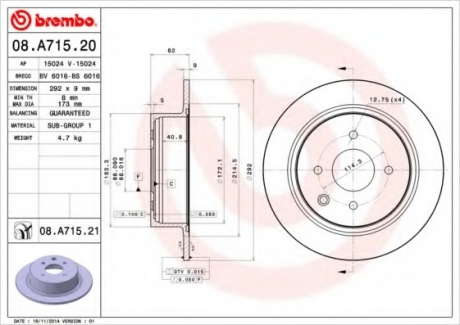 Тормозной диск BM 08. A715. 20 - 08.A715.20 (BREMBO)