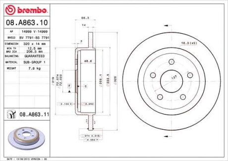 Тормозной диск BM 08. A863. 11 - 08.A863.11 (BREMBO)