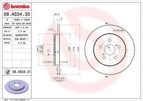 Тормозной диск BM 08. A534. 31 - 08.A534.31 (BREMBO)