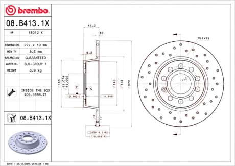 Тормозной диск BM 08. B413. 1X - 08.B413.1X (BREMBO)