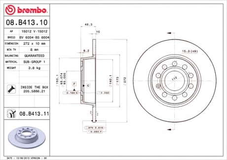 Тормозной диск BM 08. B413. 11 - 08.B413.11 (BREMBO)