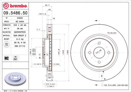 Тормозной диск BM 09. 5486. 50 - 09.5486.50 (BREMBO)