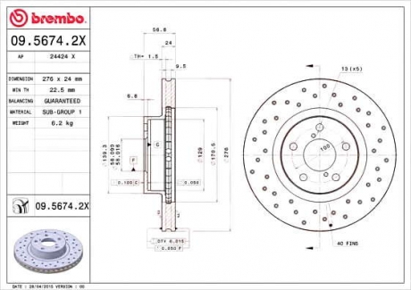 Тормозной диск BM 09. 5674. 2X - 09.5674.2X (BREMBO)